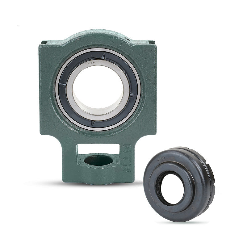 NTN S-UKT213ED1/HE2313X Imperial Cast Iron Take Up Unit with Steel Plate Cover - Open Version - Insert and Adaptor Sleeve Fits 2-1/4 inch Shaft - Allow 2-3 Days