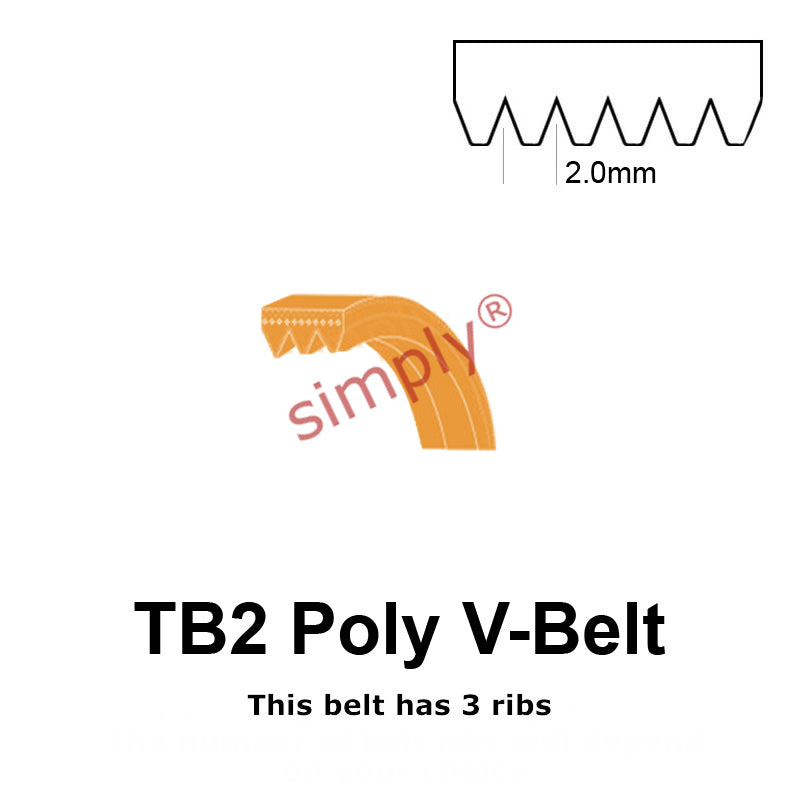 TB2-400 Megadyne Megarib Polyurethane Poly V-Belt 400mm/15.7 inch Length - 3 Ribs - Allow 2-3 Days