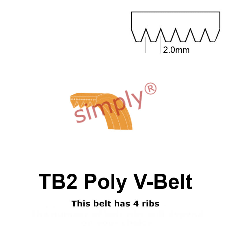 TB2-295 Megadyne Megarib Polyurethane Poly V-Belt 295mm/11.6 inch Length - 4 Ribs