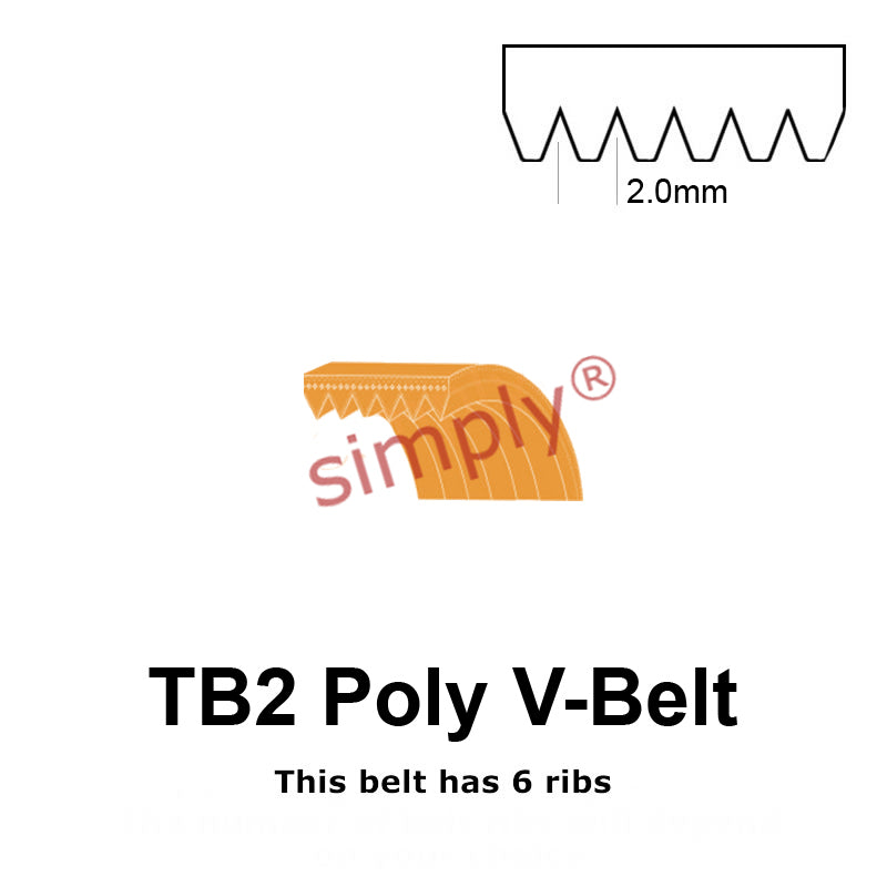 TB2-526 Megadyne Megarib Polyurethane Poly V-Belt 526mm/20.7 inch Length - 6 Ribs - Allow 2-3 Days