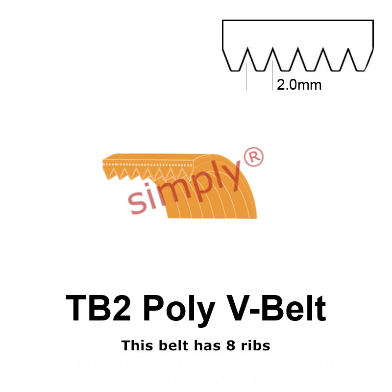 TB2-770 Megadyne Megarib Polyurethane Poly V-Belt 770mm/30.3 inch Length - 8 Ribs - Allow 2-3 Days