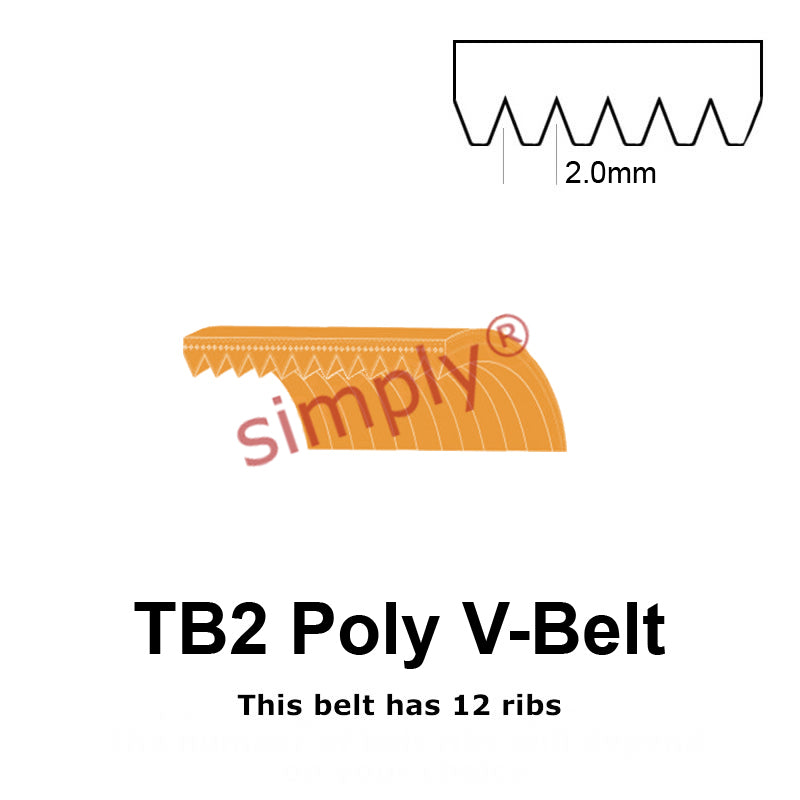 TB2-770 Megadyne Megarib Polyurethane Poly V-Belt 770mm/30.3 inch Length - 12 Ribs - Allow 2-3 Days