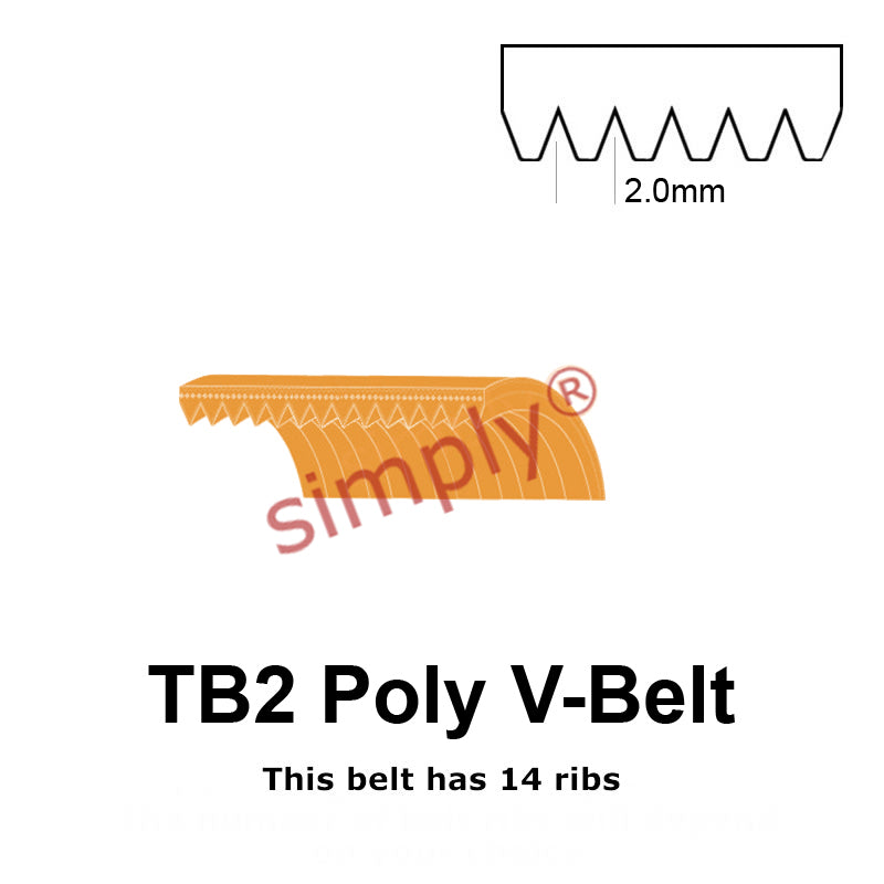 TB2-156 Megadyne Megarib Polyurethane Poly V-Belt 156mm/6.1 inch Length - 14 Ribs - Allow 2-3 Days