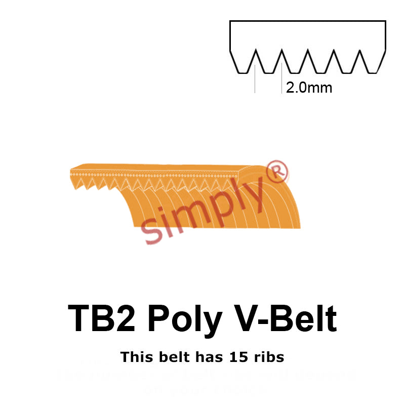TB2-327 Megadyne Megarib Polyurethane Poly V-Belt 327mm/12.9 inch Length - 15 Ribs - Allow 2-3 Days