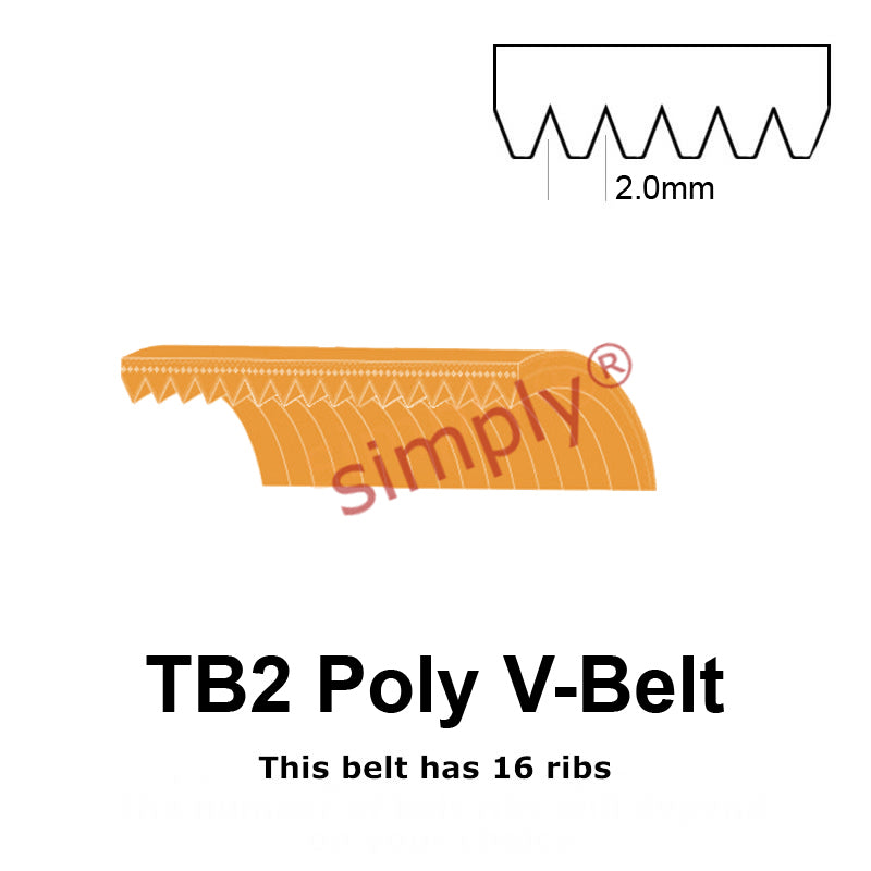 TB2-480 Megadyne Megarib Polyurethane Poly V-Belt 480mm/18.9 inch Length - 16 Ribs - Allow 2-3 Days