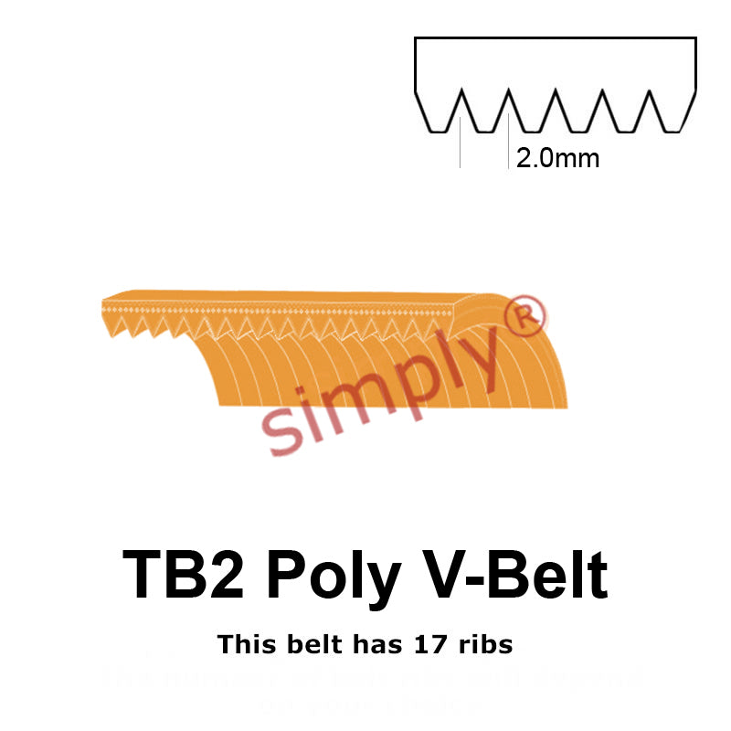 TB2-345 Megadyne Megarib Polyurethane Poly V-Belt 345mm/13.6 inch Length - 17 Ribs - Allow 2-3 Days