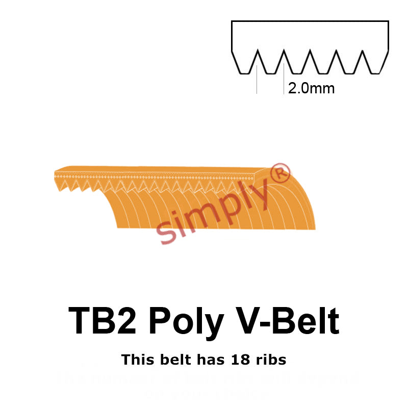 TB2-295 Megadyne Megarib Polyurethane Poly V-Belt 295mm/11.6 inch Length - 18 Ribs - Allow 2-3 Days