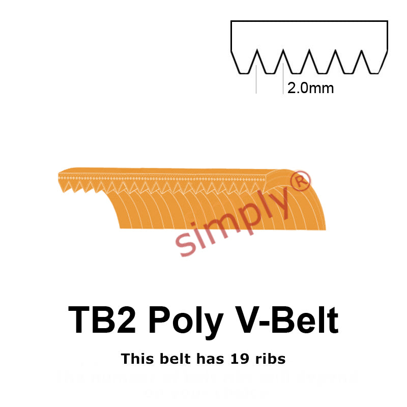 TB2-630 Megadyne Megarib Polyurethane Poly V-Belt 630mm/24.8 inch Length - 19 Ribs - Allow 2-3 Days