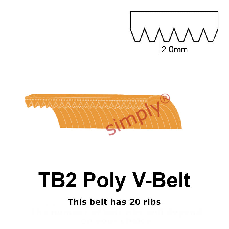 TB2-330 Megadyne Megarib Polyurethane Poly V-Belt 330mm/13 inch Length - 20 Ribs - Allow 2-3 Days