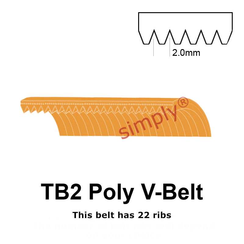 TB2-360 Megadyne Megarib Polyurethane Poly V-Belt 360mm/14.2 inch Length - 22 Ribs - Allow 2-3 Days