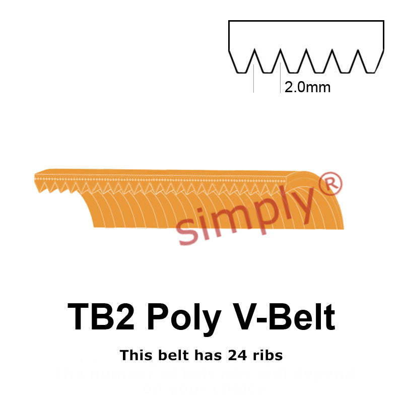 TB2-295 Megadyne Megarib Polyurethane Poly V-Belt 295mm/11.6 inch Length - 24 Ribs - Allow 2-3 Days