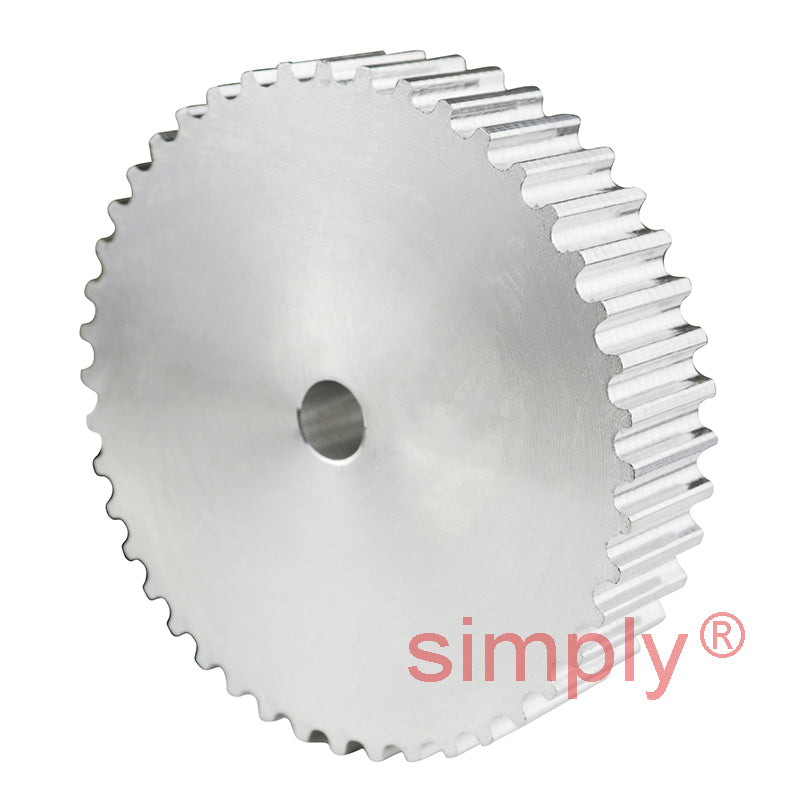 P44-5M-25 - 5mm Pitch 44 Tooth Flangeless HTD Type Aluminium Pilot Bore Timing Pulley for 25mm Wide Belts