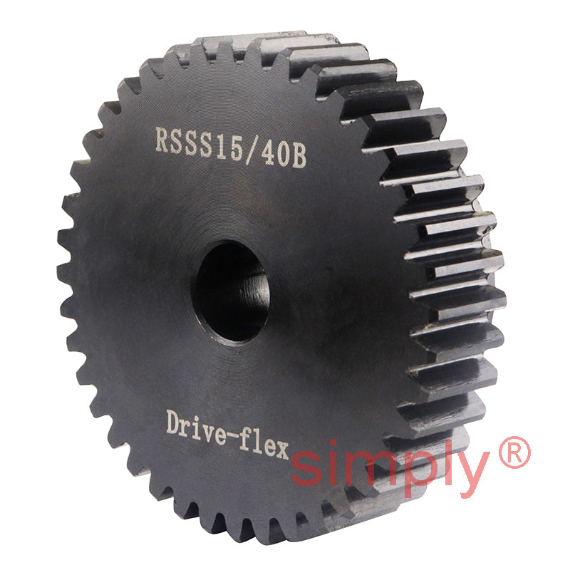 SSB15/40B-12 Metric EN8 Spur Gear 40 Tooth 1.5 Mod Pilot Bored 14mm Or Smaller (H8) Black Oxide Finish