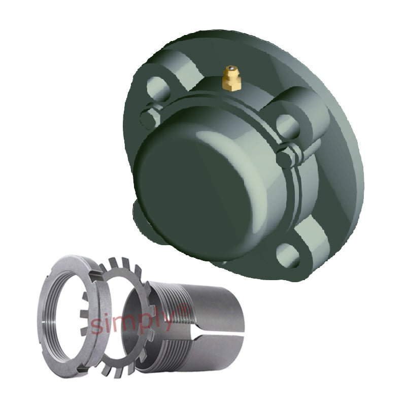 NTN C-UKFC205D1/H2305X Metric Four Bolt Cast Iron Round Flanged Housing with Cast Iron Cover - Open Version - Insert and Adaptor Sleeve Fits 20mm Shaft - Allow 2-3 Days