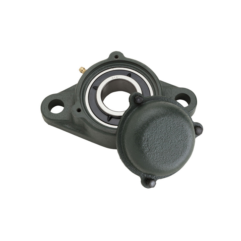 NTN CM-UKFL212D1/H2312X Metric Two Bolt Cast Iron Oval Housing with Cast Iron Cover - Closed Version - Insert and Adaptor Sleeve Fits 55mm Shaft - Allow 2-3 Days