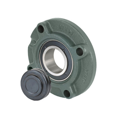 NTN SM-UKFC209ED1/HE2309X Imperial Four Bolt Cast Iron Round Flanged Housing with Steel Plate Cover - Closed Version - Insert and Adaptor Sleeve Fits 1-1/2 inch Shaft - Allow 2-3 Days