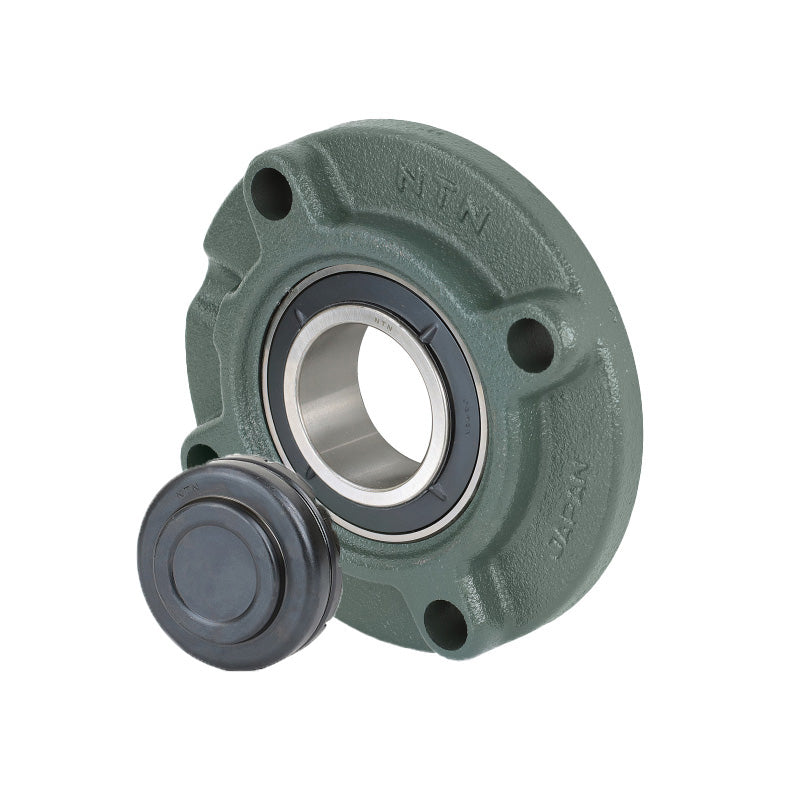 NTN SM-UKFC206ED1/HE2306X Imperial Four Bolt Cast Iron Round Flanged Housing with Steel Plate Cover - Closed Version - Insert and Adaptor Sleeve Fits 1 inch Shaft - Allow 2-3 Days