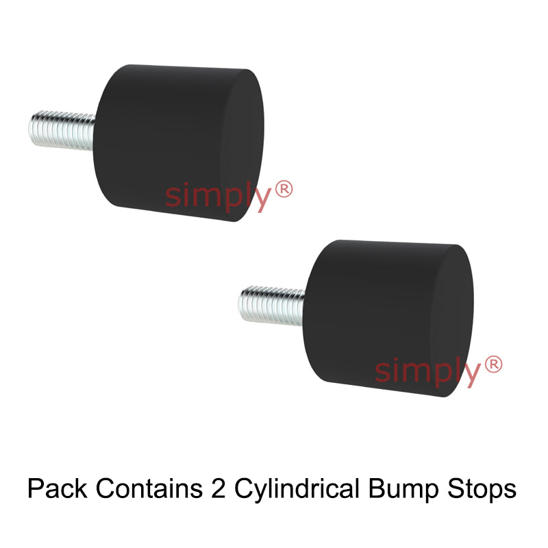 Pack of 2 High-Performance Male Rubber Cylindrical Bump Stop 25x15mm M6 Threads