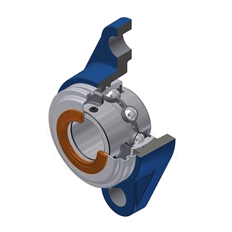 SNR UCFL209CO Metric Two Bolt Oval Cast Iron Flange Housing with 45mm Bore Insert with Narrow Steel Plate Cover - Open Version - Allow 2-3 Days