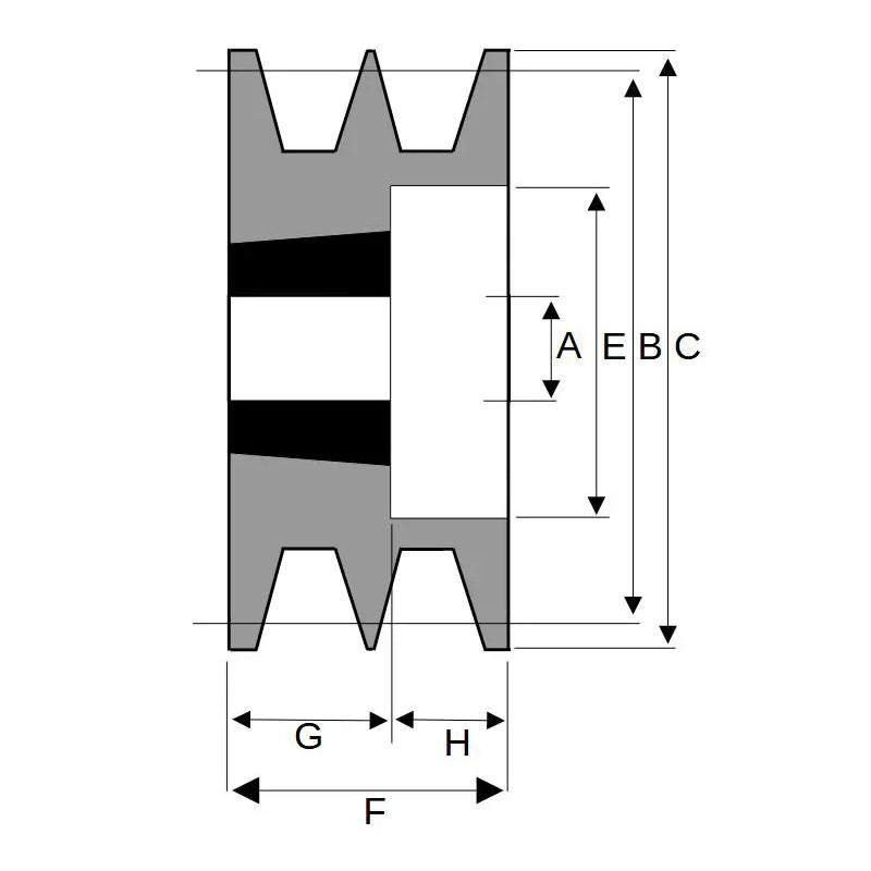 125X2SPB 125mm Pitch Diameter SPB Section Tapered Locking Bush Type Pulley with 2 Grooves (Bush not Incl.)