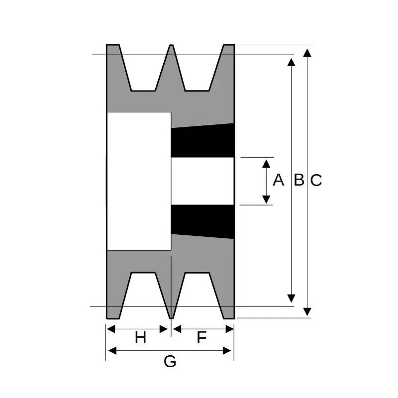 112X2SPB 112mm Pitch Diameter SPB Section Tapered Locking Bush Type Pulley with 2 Grooves (Bush not Incl.)