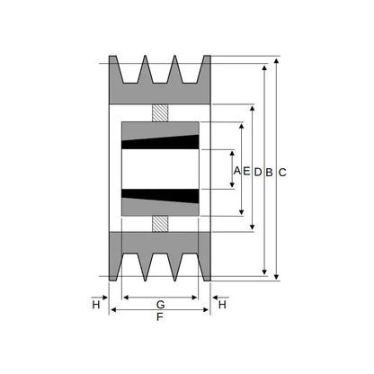 PowerDrive 335X3SPB 335mm Pitch Diameter SPB Section Tapered Locking Bush Type Pulley with 3 Grooves (Bush not Incl.) - Allow 2-3 Days