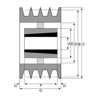 PowerDrive 1000X4SPB 1000mm Pitch Diameter SPB Section Tapered Locking Bush Type Pulley with 4 Grooves (Bush not Incl.) - Allow 2-3 Days