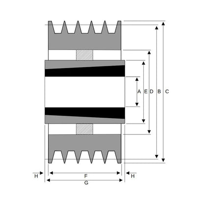 PowerDrive 900X5SPB 900mm Pitch Diameter SPB Section Tapered Locking Bush Type Pulley with 5 Grooves (Bush not Incl.) - Allow 2-3 Days