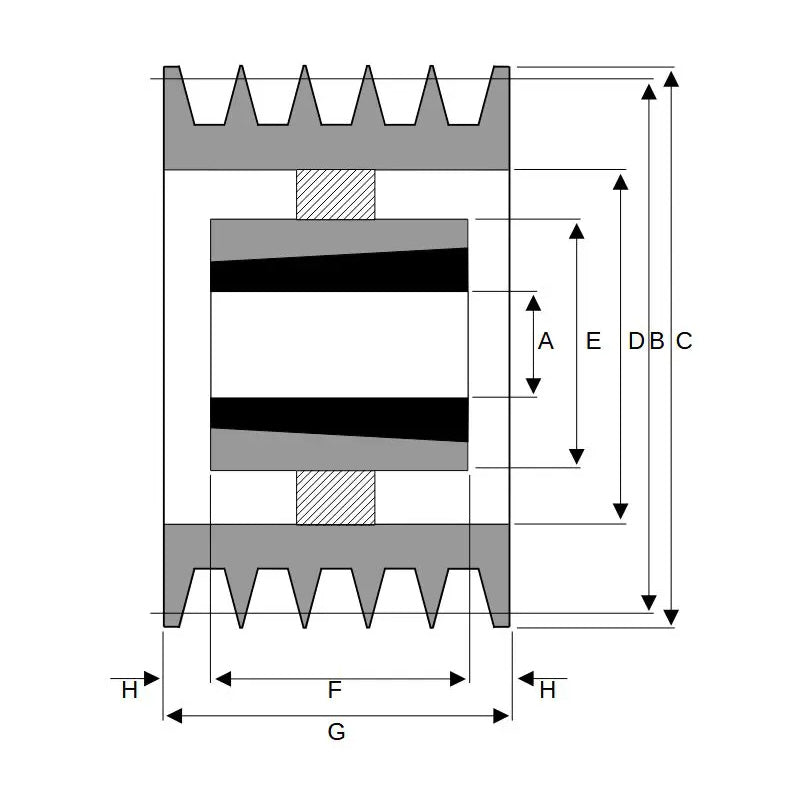 200X5SPZ 200mm Pitch Diameter SPZ Section Tapered Locking Bush Type Pulley with 5 Grooves (Bush not Incl.)