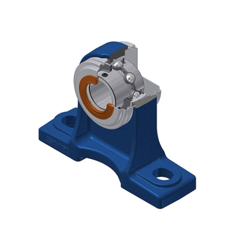 SNR UCPH202CC Metric Cast Iron High Centre Height Two Bolt Pillow / Plummer Block Housing with 15mm Bore Insert with Narrow Steel Plate Cover - Closed Version - Allow 2-3 Days